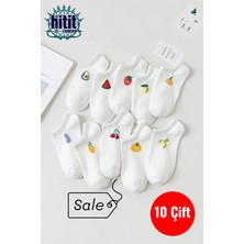 Hitit Socks Kadın 10 Çift Premium Kalite Pamuklu Meyve Desenli Babet Çorap