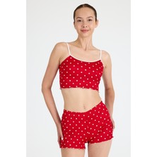 Kırmızı Puantiye Desenli Atlet Şort Takım 3404