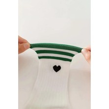 Hitit Socks Kadın 5 Çift Premium Kalite Çizgili Kalp Işlemeli Tenis Soket