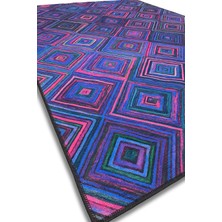 The Reef Design Geometrik Desenli Mor Halı Dijital Baskılı Dokuma Kaymaz Tabanlı Yıkanabilir Kareli Banyo Halısı Çok Renkli Halı