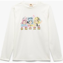 Koton Pamuklu Uzun Kollu Bisiklet Yaka Anime Baskılı Tişört