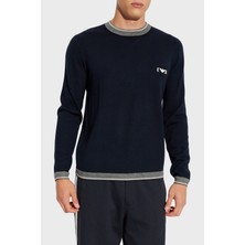 Emporio Armani % 100 Yün Regular Fit Bisiklet Yaka Logolu  Kazak Erkek Kazak EM003387 AF14697 UB118
