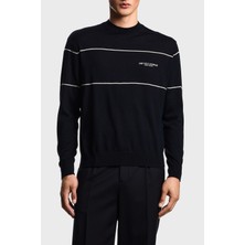 Emporio Armani Yünlü Şerit Detaylı Regular Fit Bisiklet Yaka Kazak Erkek Kazak EM002796 AF14199 MB173