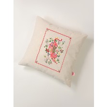 Flora Panther Çiçekli Pembe Kaplan Keten Kırlent Kılıfı 45X45 cm
