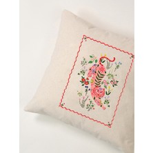 Flora Panther Çiçekli Pembe Kaplan Keten Kırlent Kılıfı 45X45 cm