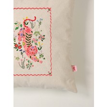 Flora Panther Çiçekli Pembe Kaplan Keten Kırlent Kılıfı 45X45 cm