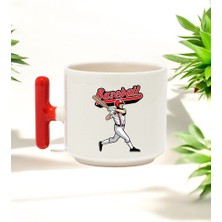Baseball Tasarımlı Kırmızı T Kulplu Seramik Baskılı Kupa Bardak 250 ml