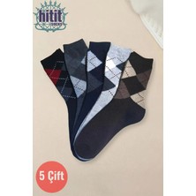 Hitit Socks Erkek 5 Çift Günlük Sıkmayan Boğazlı Terletmez Baklava Desenli  Baba Çorabı Çokrenkli