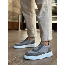 ET0911 Özel Örme Triko Deri Tozu Detaylı Gri Günlük Spor Ayakkabı