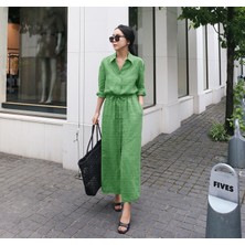 Keten Rahat Elbise Beli Bağcıklı