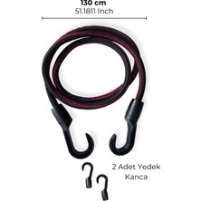 Sevenwoven Kancalı Bagaj Lastiği -130 cm Kırmızı Poli İp Yapılı Gergi Lastiği
