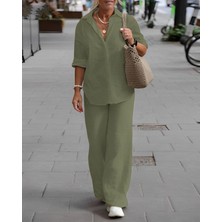 Tasarım Keten Günlük Ikili Takım Alt Üst