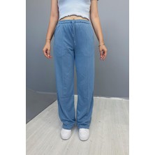 Kadın Mavi Çımalı 2 Iplik Bol Paça Eşofman Altı