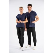 Lion Üniforma Lacivert Dr.greys Modeli Likralı Hemşire Doktor Forması Scrubs Tek Üst Yarasa Kol