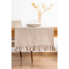 Ruffle Bej Fırfırlı %100 Pamuklu Ham Keten Runner 50X130 cm