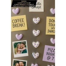 Dekoratif El Yapımı Kalpli Magnet Seti 8'li - Lila Benekli Buzdolabı Süsü| V Vanilla Concept