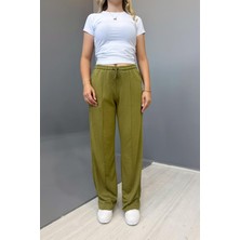 Kadın Haki Çımalı 2 Iplik Bol Paça Eşofman Altı