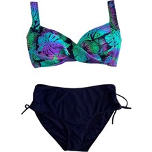 Kadın Lacivert Turkuaz Desenli Astarlı Bikini Takımı HZL25S-LC3832