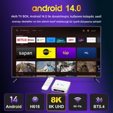 H618 Plus 8k Android 14.0 Tv Box 4GB+32GB Medya Oynatıcı Air Mouse Dual Wifi 6 Bluetooth 5.4 Ethernet Sesli Komut