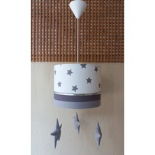 Beyaz Gri Yıldızlı Sarkıtlı Kumaş Kaplama Çocuk Odası Genç ve Bebek Odası Avize Aydınlatması Sarkıt