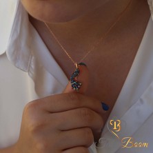 Renkli Taşlı Nazar Boncuklu Sevimli Tavuskuşu Gümüş Kolye