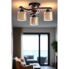 Weston 3 Lü Ceviz Çift Camlı Plofonyer Avize