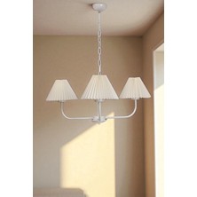 Apollo 3 Lü Beyaz Pileli Krem Abajurlu Avize