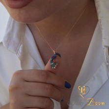 Renkli Taşlı Nazar Boncuklu Sevimli Tavuskuşu Gümüş Kolye