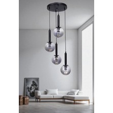 Sezgi 4 Lü Tepsili Siyah Füme Camlı Sarkıt