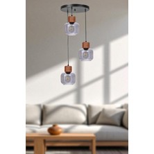 Lidya 3 Lü Tepsili Siyah Füme Camlı Sarkıt