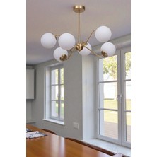 Yeni Ahtapot 6 Lı Eskitme Beyaz Camlı Avize