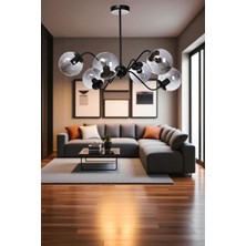 Yeni Ahtapot 6 Lı Siyah Füme Camlı Avize