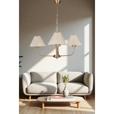 Apollo 3 Lü Eskitme Pileli Krem Abajurlu Avize