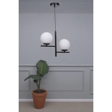 Terra 2 Li Siyah Beyaz Camlı Avize