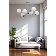 Yeni Ahtapot 6 Lı Gri Beyaz Camlı Avize