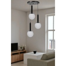 Sezgi 3 Lü Tepsili Siyah Beyaz Camlı Sarkıt