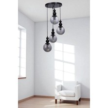 Yaren 4 Lü Tepsili Siyah Füme Camlı Sarkıt