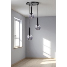 Sezgi 3 Lü Tepsili Siyah Füme Camlı Sarkıt