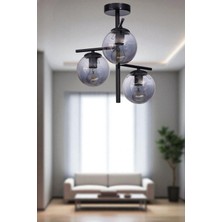 Terra 3 Lü Siyah Füme Camlı Plafonyer Avize