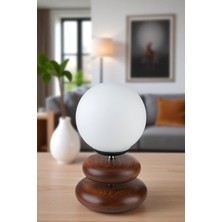 Mars Ceviz Beyaz Camlı Masa Lambası