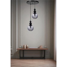 Yaren 2 Li Tepsili Siyah Füme Camlı Sarkıt