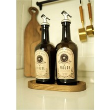 Home Ahşap Stantlı 2'li Amber 500 ml Cam Ayçiçek Yağı Zeytinyağı Şişesi Yağdanlık