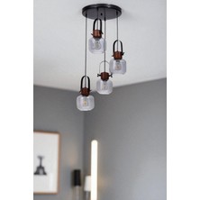 Masal 4 Lü Tepsili Siyah Füme Camlı Sarkıt