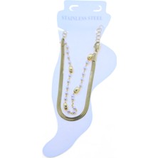 Altın Renk Italyan Inci Dikdörtgen Çelik Halhal - 3489