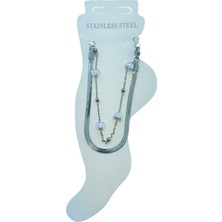 Gümüş Renk Italyan Kalp Top Çelik Halhal - 3496