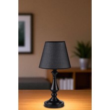Megan Siyah Pramit Hasır Siyah Abajurlu Masa Lambası