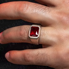 925 Ayar Gümüş Kırmızı Zirkon Taşlı Sade Erkek Yüzük