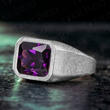 925 Ayar Gümüş Mor Zirkon Taşlı Sade Erkek Yüzük