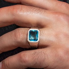 MH-152 925 Ayar Gümüş Akuamarin Taşlı Sade Erkek Yüzük