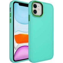 iPhone 11 Uyumlu Metal Çerçeve ve Buton Tasarımlı Silikon Kflg Luna Kapak-Turkuaz